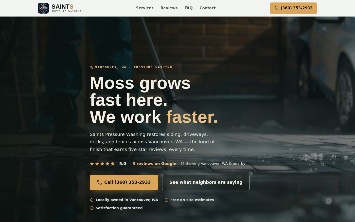 Saints Pressure Washing website home page