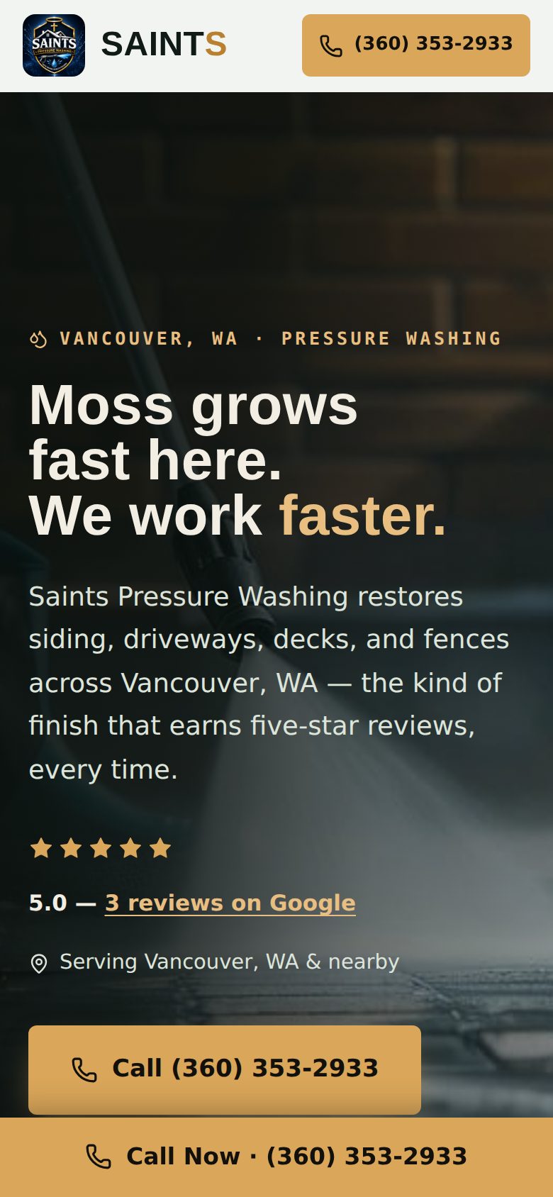 Saints Pressure Washing, on a phone